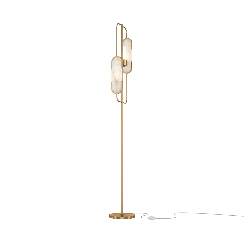Lampa de podea din Metal si Piatra Auriu/Alb cu 2 becuri G9 40W D23xH160cm Marmo