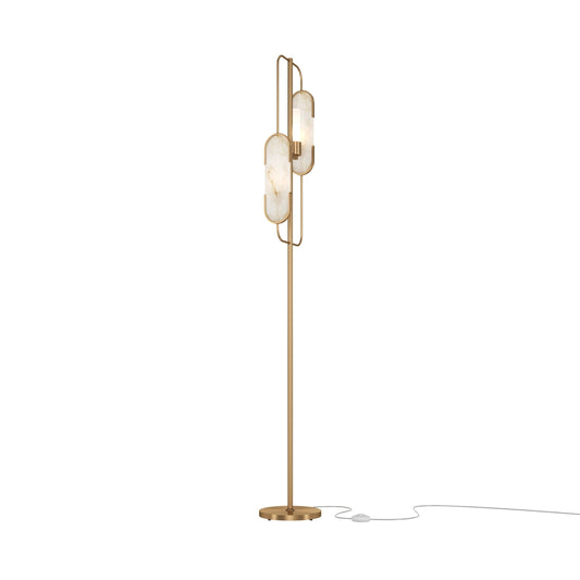 Lampa de podea din Metal si Piatra Auriu/Alb cu 2 becuri G9 40W D23xH160cm Marmo