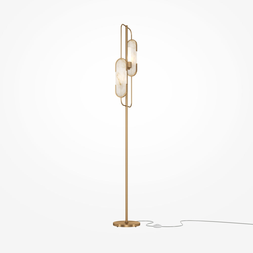 Lampa de podea din Metal si Piatra Auriu/Alb cu 2 becuri G9 40W D23xH160cm Marmo