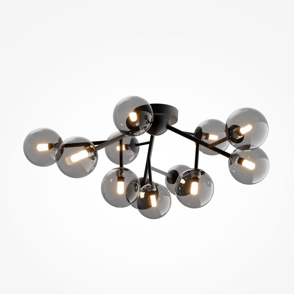 Plafoniera din Metal si Sticla Negru mat cu 12 becuri G9 28W D60xH20cm Dallas