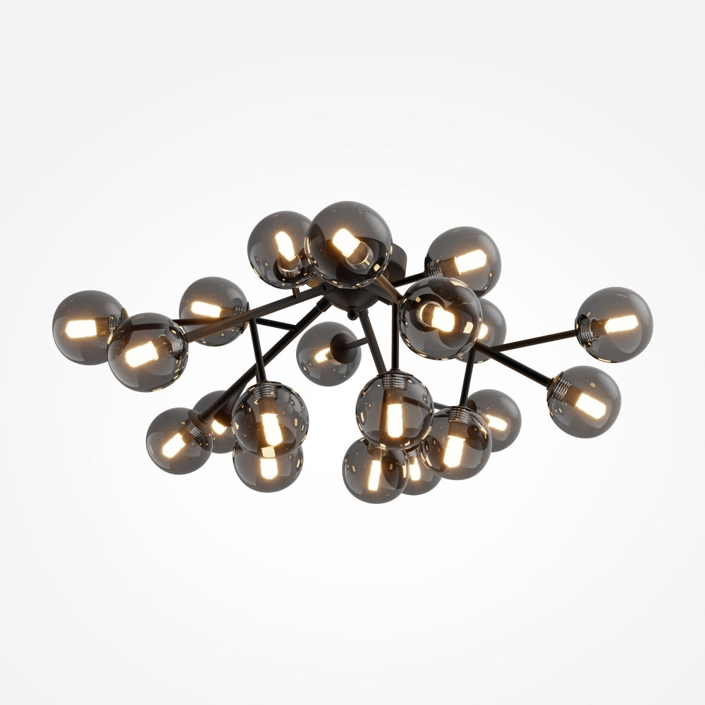 Plafoniera din Metal si Sticla Negru mat/Negru cu 20 becuri G9 28W D75xH30cm Dallas