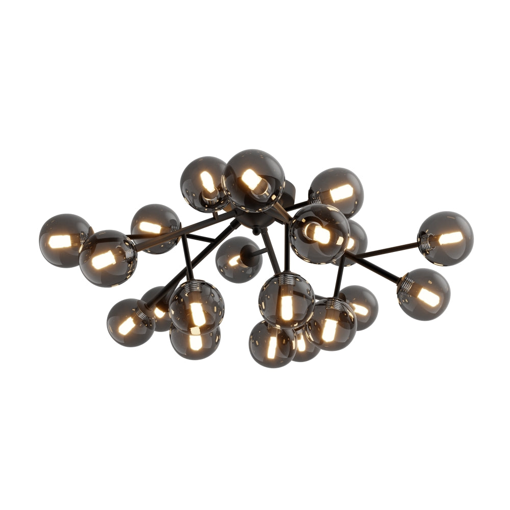 Plafoniera din Metal si Sticla Negru mat/Negru cu 20 becuri G9 28W D75xH30cm Dallas