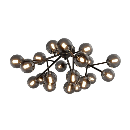 Plafoniera din Metal si Sticla Negru mat/Negru cu 20 becuri G9 28W D75xH30cm Dallas