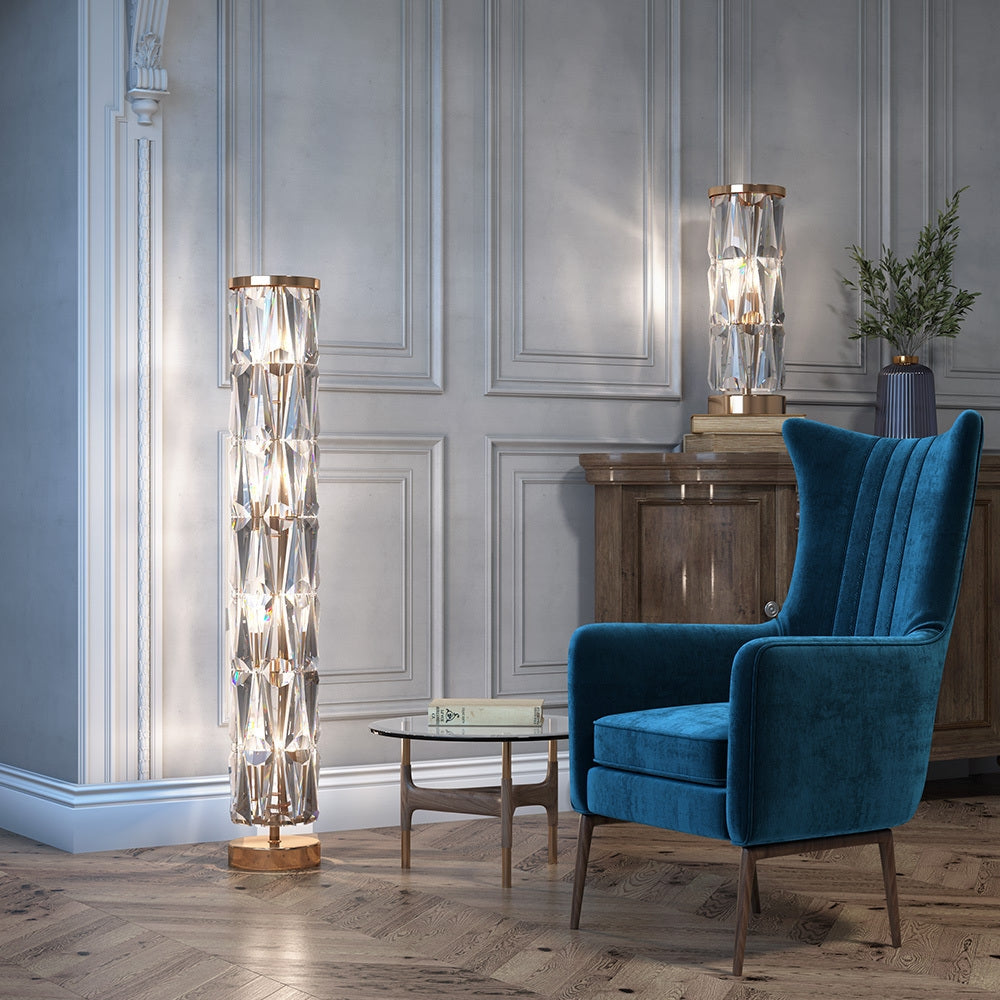 Lampa de podea din Otel inoxidabil si Sticla Auriu/Transparent cu 8 becuri E14 60W D20xH127cm Puntes