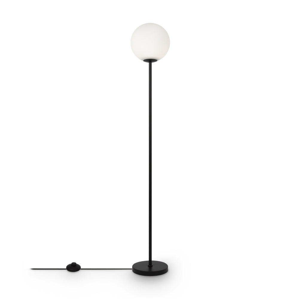 Lampa de podea din Metal si Sticla Negru/Alb cu 1 bec E27 60W D25xH155cm Ring