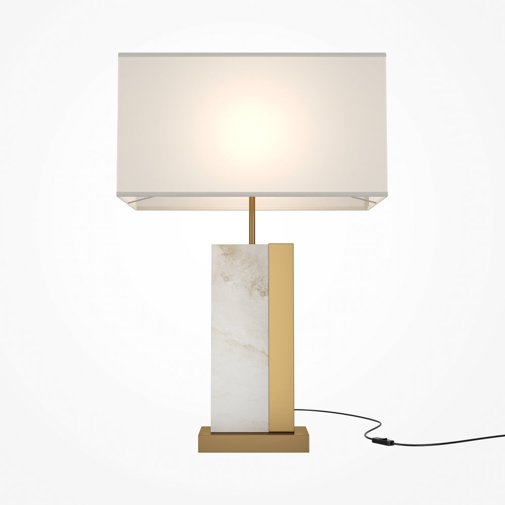 Veioza din Metal si Bumbac Auriu/Alb cu 1 bec E27 60W L45xH68cm Bianco
