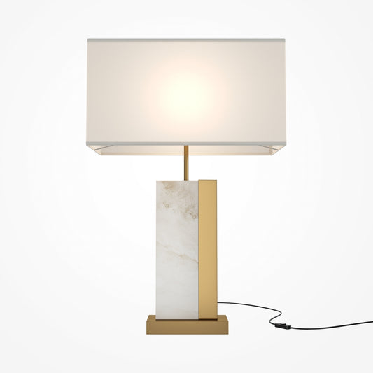 Veioza din Metal si Bumbac Auriu/Alb cu 1 bec E27 60W L45xH68cm Bianco