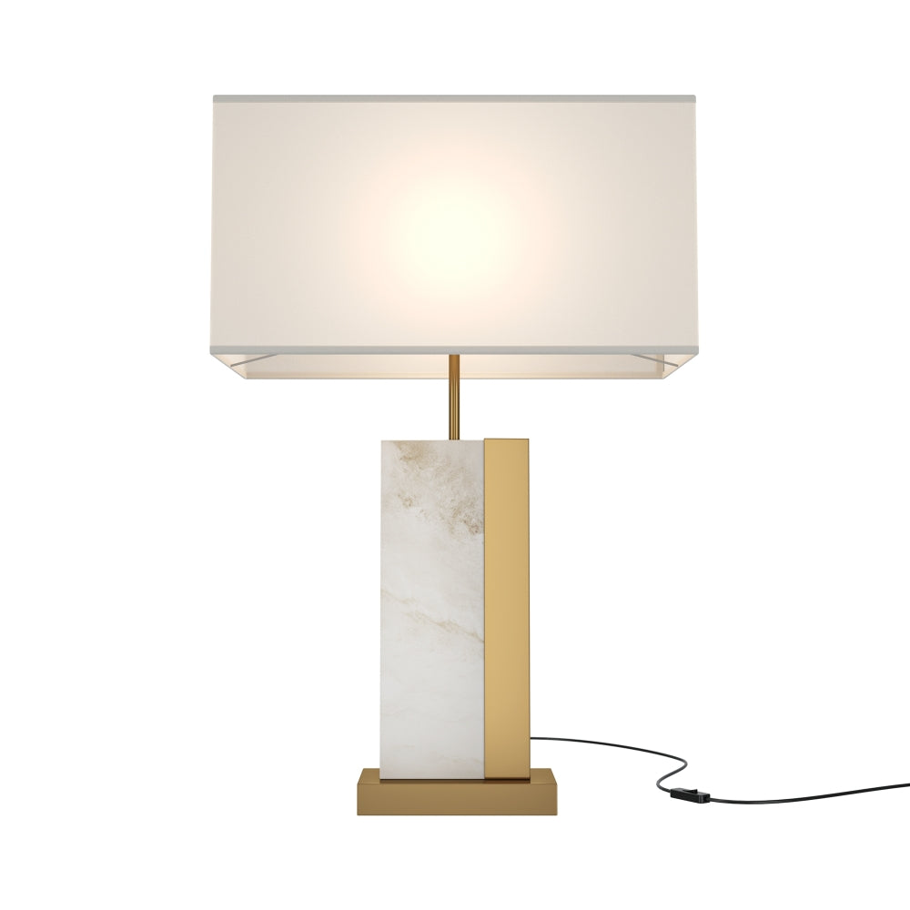 Veioza din Metal si Bumbac Auriu/Alb cu 1 bec E27 60W L45xH68cm Bianco