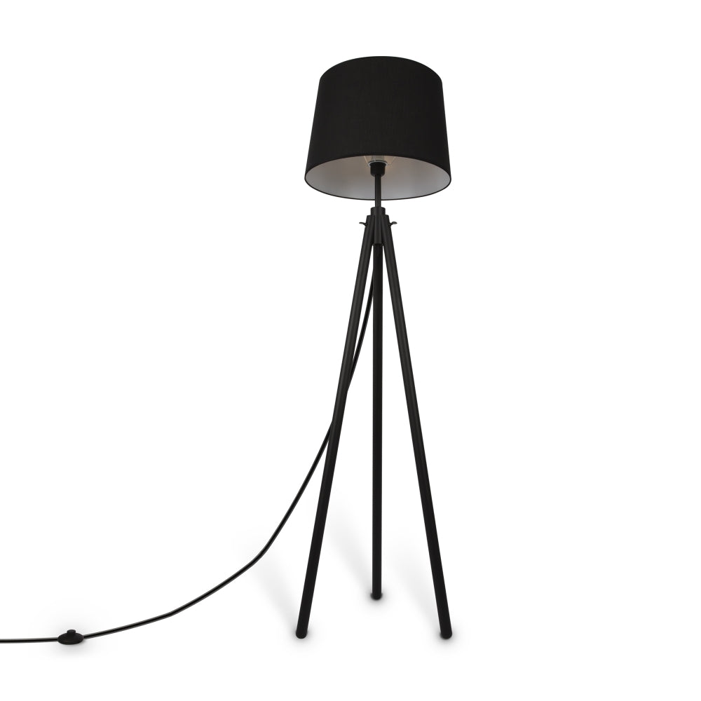 Lampa de podea din Metal si Textil Negru cu 1 bec E27 60W D61xH162cm Calvin