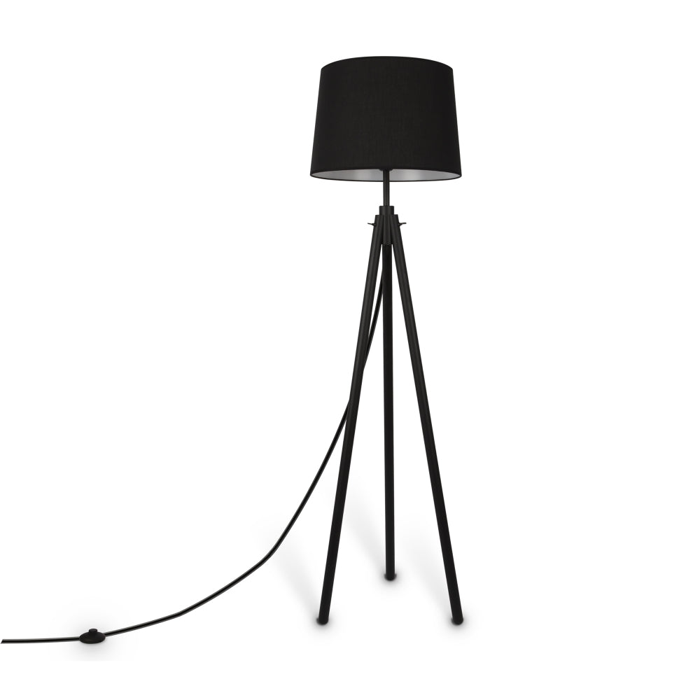 Lampa de podea din Metal si Textil Negru cu 1 bec E27 60W D61xH162cm Calvin
