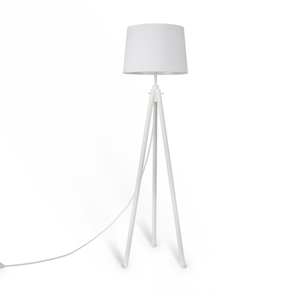 Lampa de podea din Metal si Textil Alb cu 1 bec E27 60W D61xH162cm Calvin
