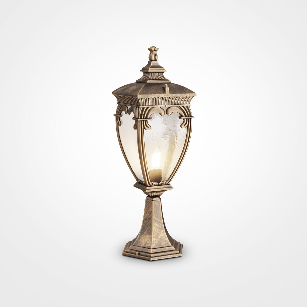 Stalp de iluminat exterior din Aluminiu si Sticla Auriu antichizat/Transparent cu 1 bec E27 60W D15xH49cm  Fleur
