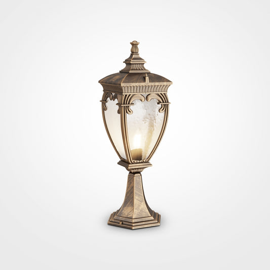 Stalp de iluminat exterior din Aluminiu si Sticla Auriu antichizat/Transparent cu 1 bec E27 60W D15xH49cm  Fleur