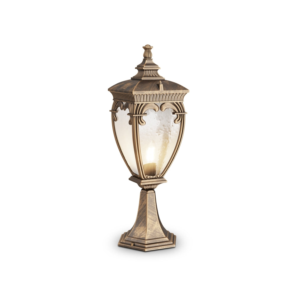 Stalp de iluminat exterior din Aluminiu si Sticla Auriu antichizat/Transparent cu 1 bec E27 60W D15xH49cm  Fleur