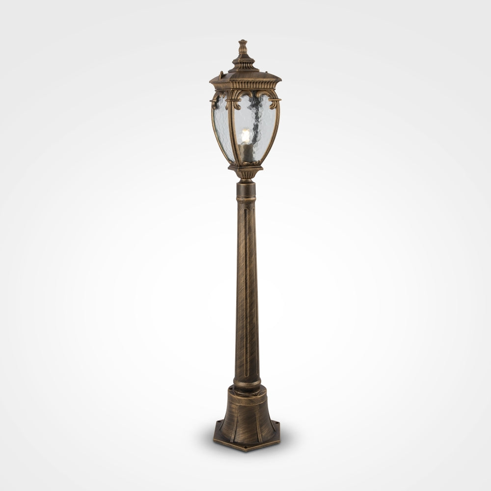 Stalp de iluminat exterior din Aluminiu si Sticla Auriu antichizat/Transparent cu 1 bec E27 60W D15xH113cm  Fleur