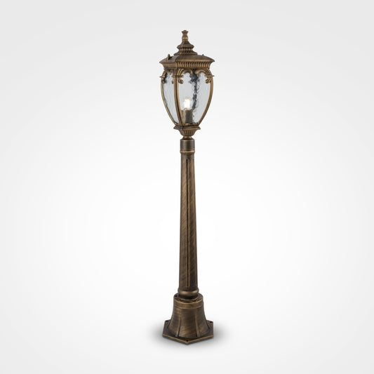 Stalp de iluminat exterior din Aluminiu si Sticla Auriu antichizat/Transparent cu 1 bec E27 60W D15xH113cm  Fleur