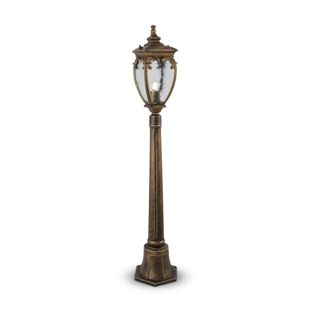 Stalp de iluminat exterior din Aluminiu si Sticla Auriu antichizat/Transparent cu 1 bec E27 60W D15xH113cm  Fleur