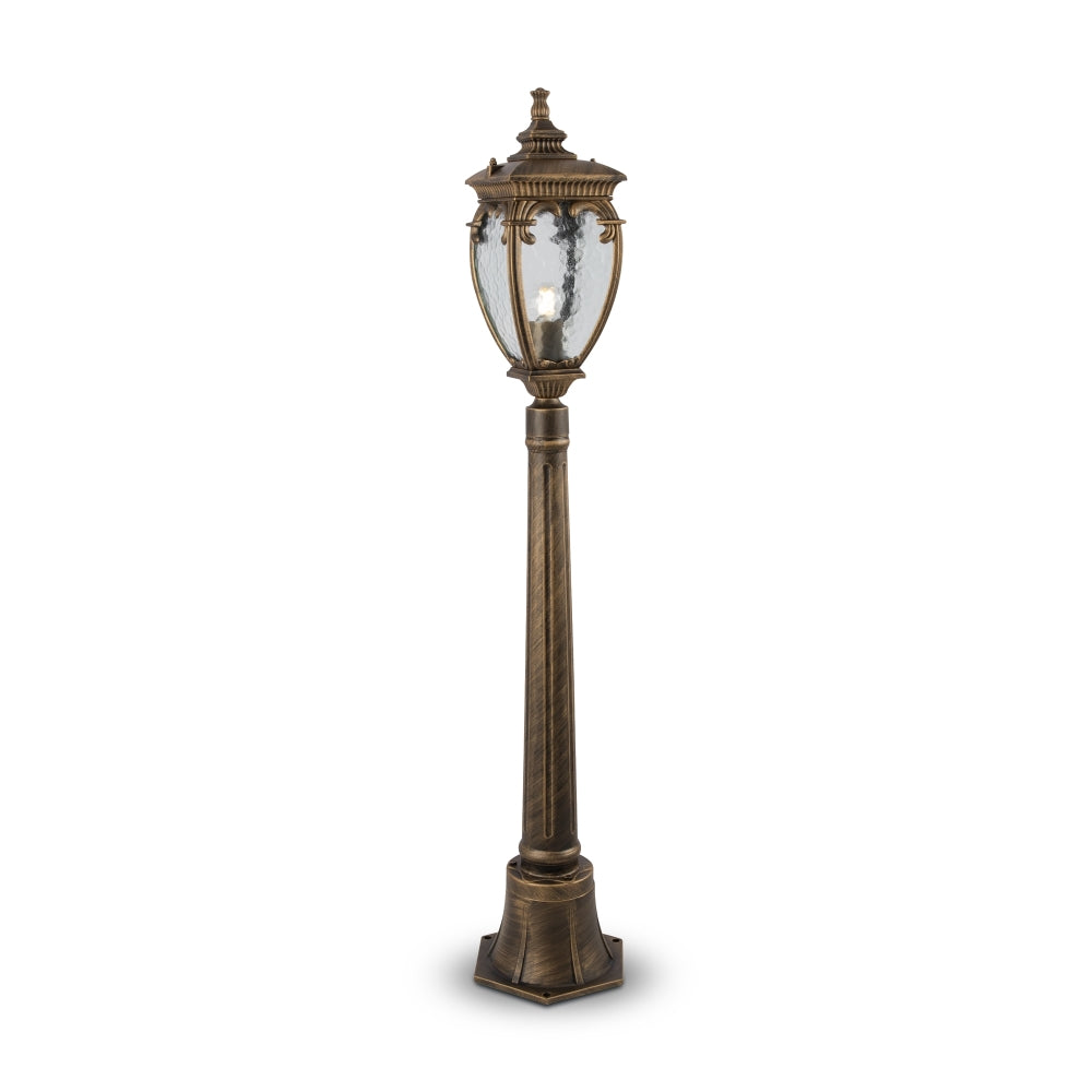 Stalp de iluminat exterior din Aluminiu si Sticla Auriu antichizat/Transparent cu 1 bec E27 60W D15xH113cm  Fleur