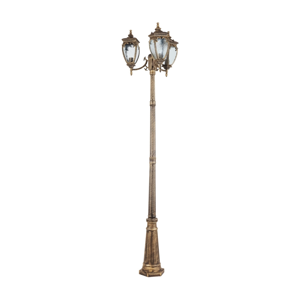 Stalp de iluminat exterior din Aluminiu si Sticla Auriu antichizat/Transparent cu 3 becuri E27 60W D57xH239cm  Fleur