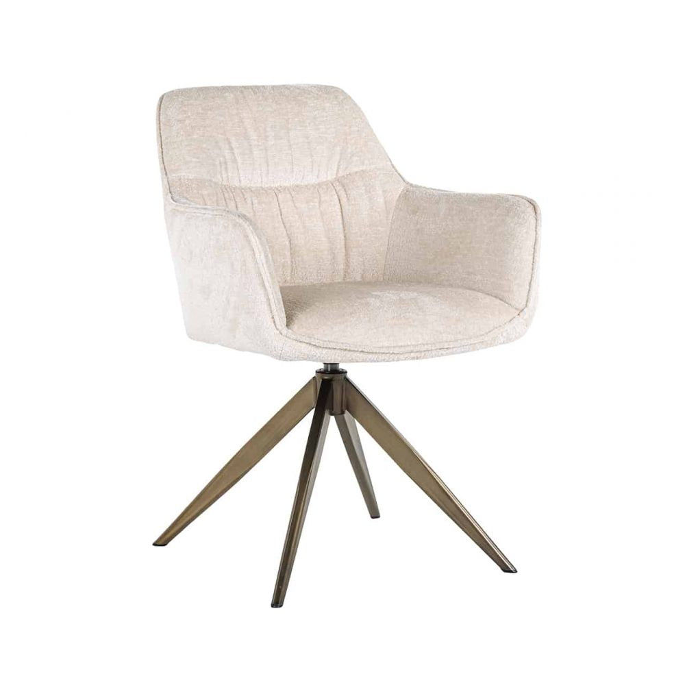 Scaun tapitat cu Chenille Alb cu picioare din Metal Auriu H82xL59xA61cm Aline Richmond Interiors