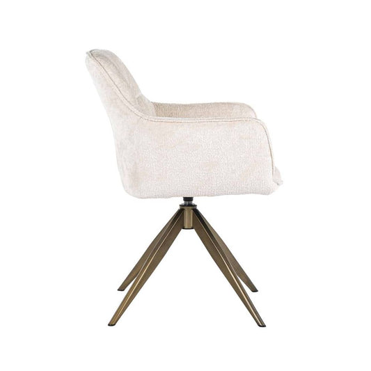 Scaun tapitat cu Chenille Alb cu picioare din Metal Auriu H82xL59xA61cm Aline Richmond Interiors