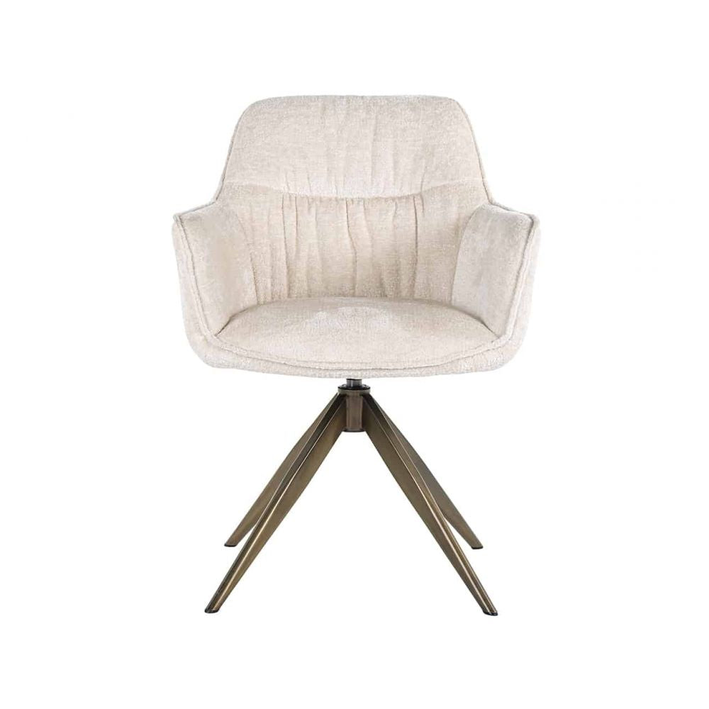 Scaun tapitat cu Chenille Alb cu picioare din Metal Auriu H82xL59xA61cm Aline Richmond Interiors