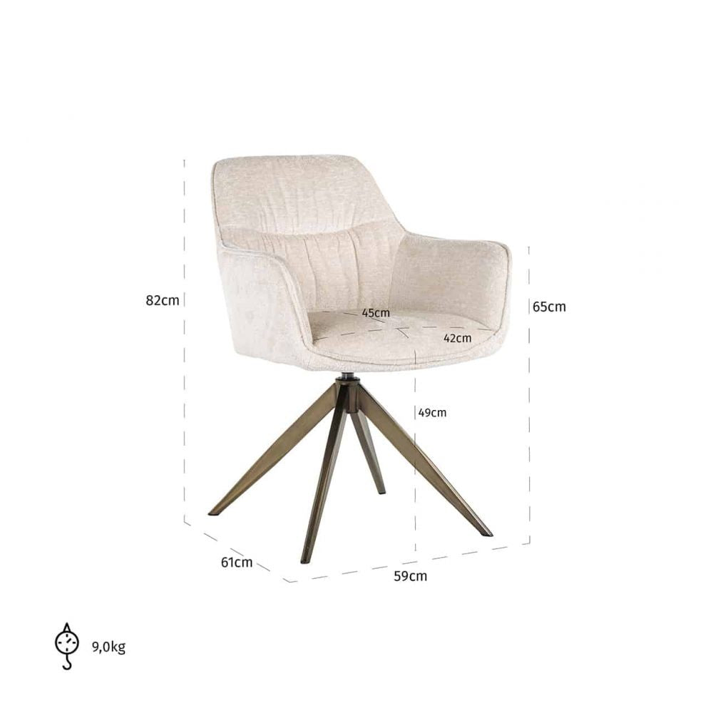 Scaun tapitat cu Chenille Alb cu picioare din Metal Auriu H82xL59xA61cm Aline Richmond Interiors