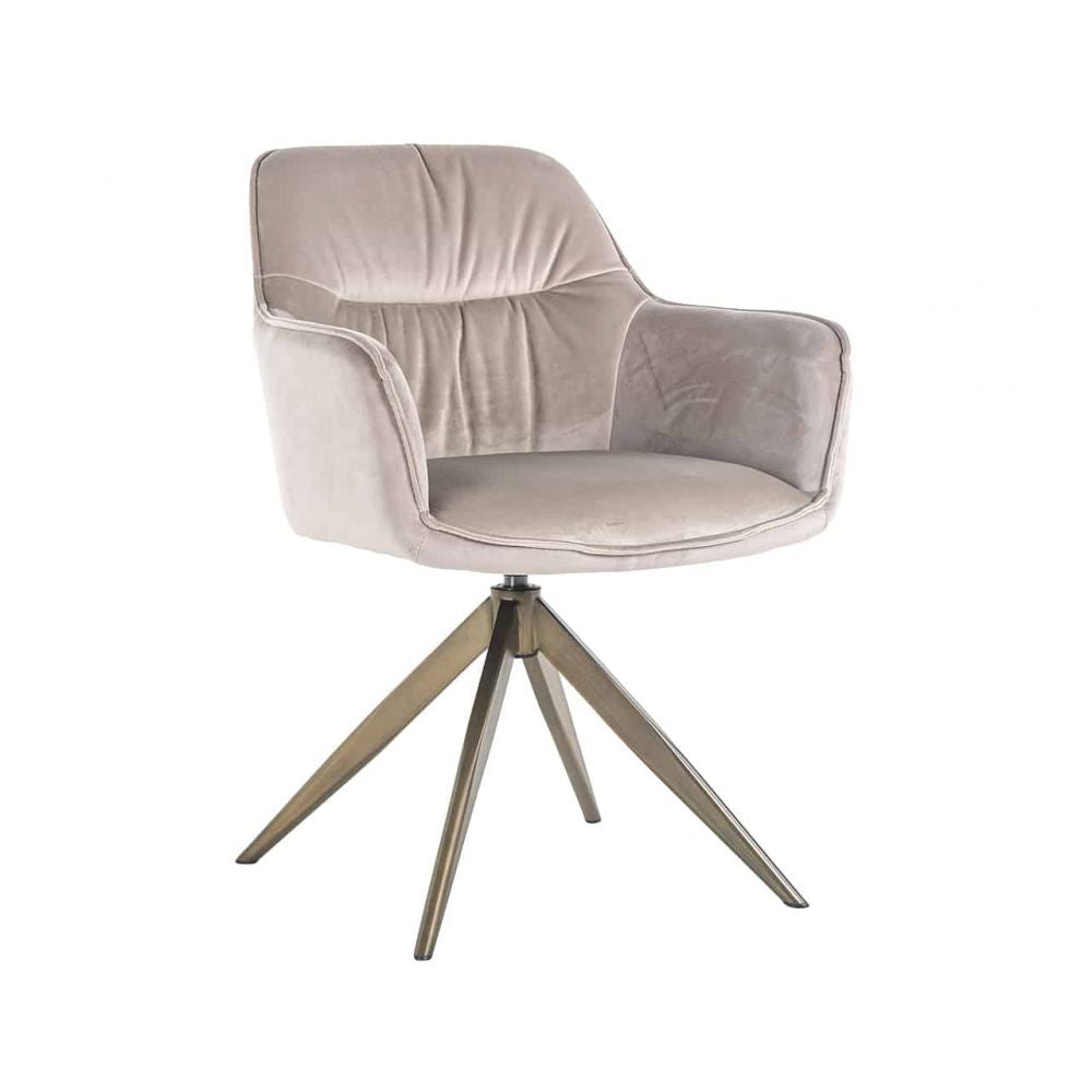 Scaun tapitat cu Catifea Bej cu picioare din Metal Auriu H82xL59xA61cm Aline Richmond Interiors