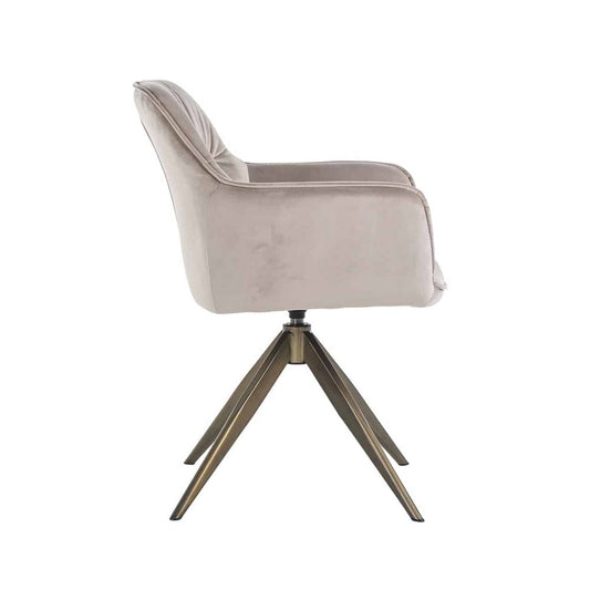 Scaun tapitat cu Catifea Bej cu picioare din Metal Auriu H82xL59xA61cm Aline Richmond Interiors