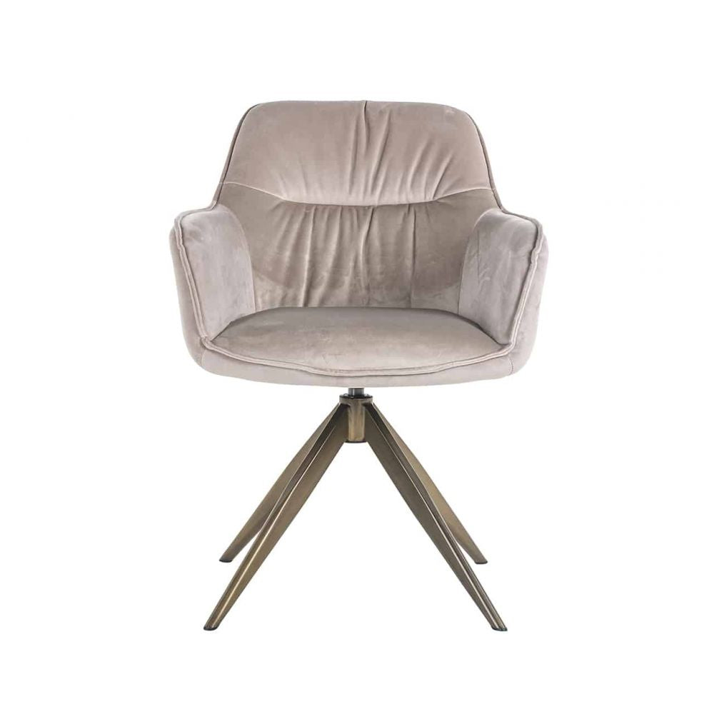 Scaun tapitat cu Catifea Bej cu picioare din Metal Auriu H82xL59xA61cm Aline Richmond Interiors