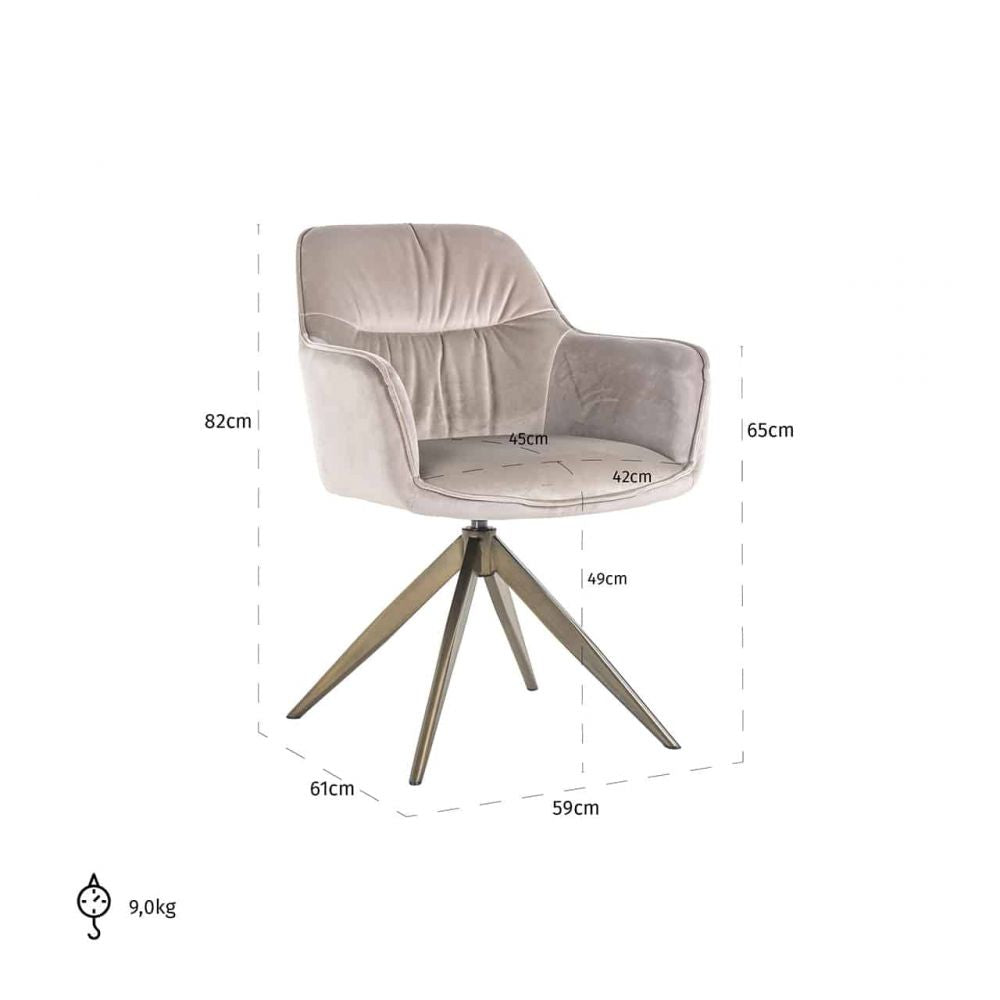 Scaun tapitat cu Catifea Bej cu picioare din Metal Auriu H82xL59xA61cm Aline Richmond Interiors