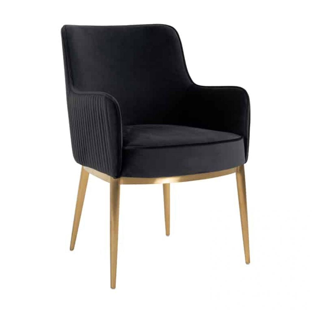 Scaun tapitat cu Catifea Gri antracit cu picioare din Metal Auriu H86xL57xA65cm Breeze Richmond Interiors