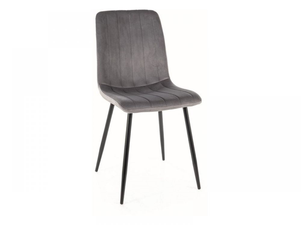 Set 2 scaune tapitate cu Catifea Gri cu picioare din Metal Negru H91xL45xA52cm Alan