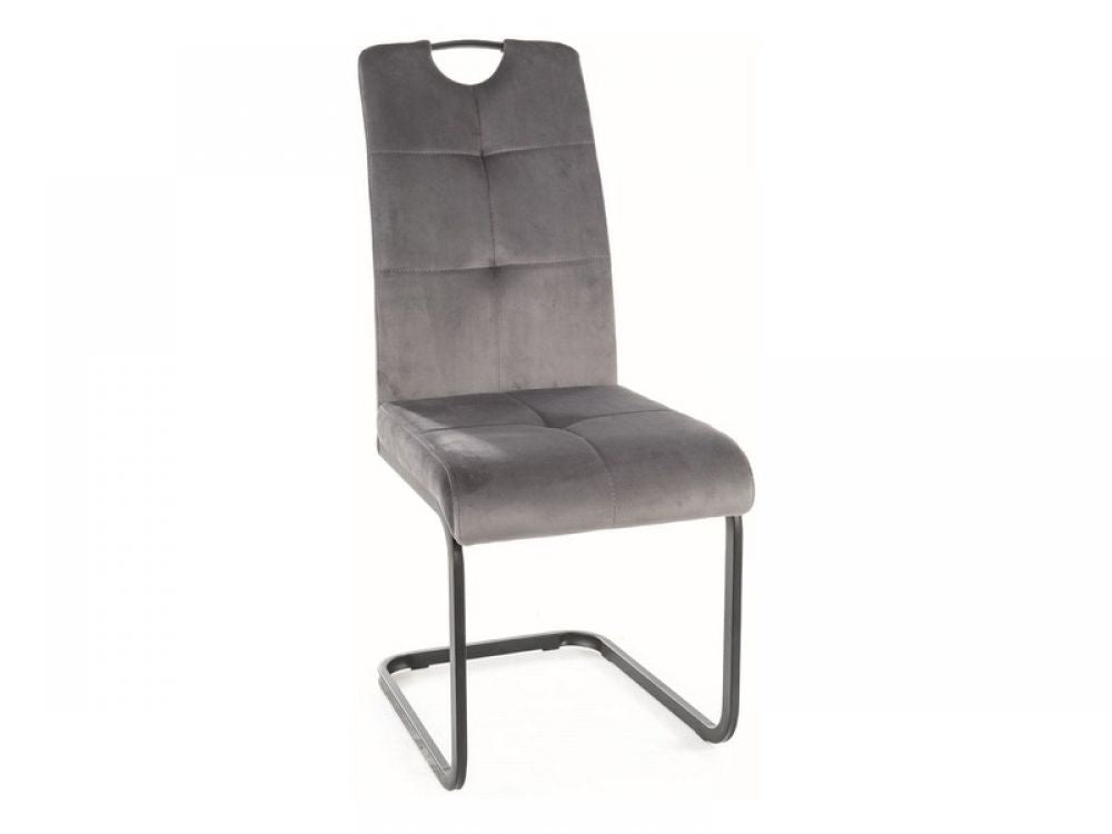 Set 2 scaune tapitate cu Catifea Gri cu picioare din Metal Negru H101xL43xA61cm Axo