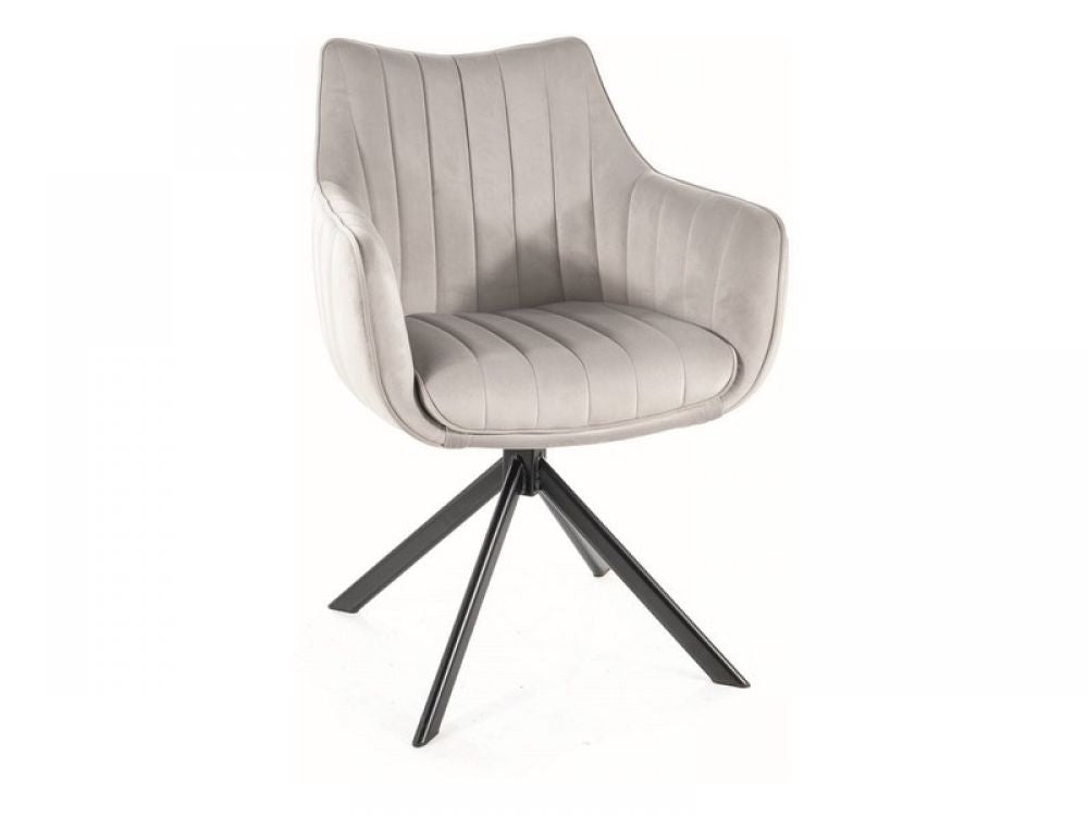 Scaun rotativ tapitat cu Catifea Gri deschis cu picioare din Metal Negru H86xL61xA58cm Azalia