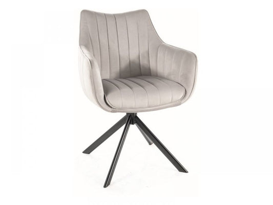 Scaun rotativ tapitat cu Catifea Gri deschis cu picioare din Metal Negru H86xL61xA58cm Azalia