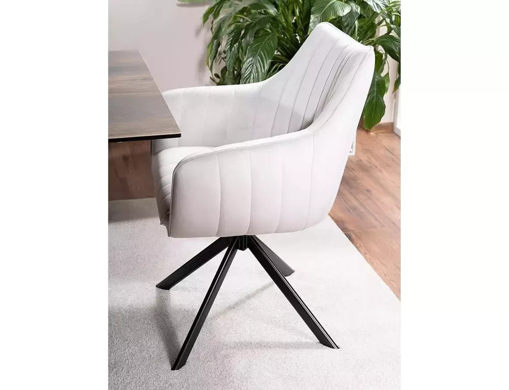 Scaun rotativ tapitat cu Catifea Gri deschis cu picioare din Metal Negru H86xL61xA58cm Azalia