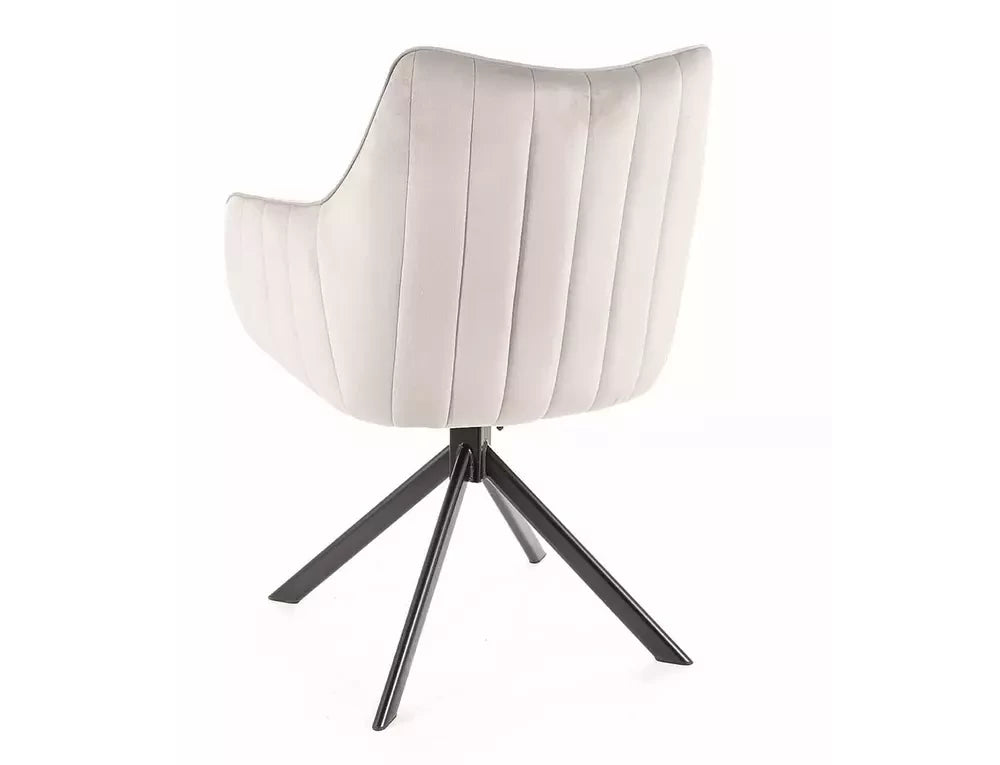 Scaun rotativ tapitat cu Catifea Gri deschis cu picioare din Metal Negru H86xL61xA58cm Azalia