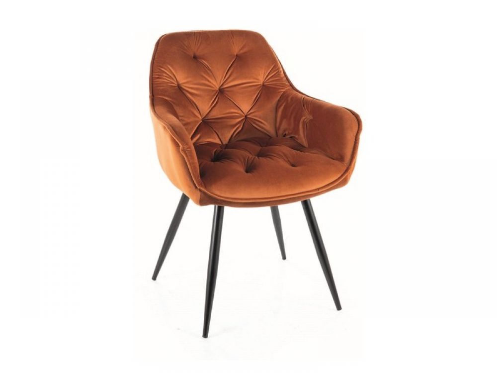 Scaun tapitat cu Catifea Portocaliu cinnamon cu picioare din Metal Negru H87xL57xA58cm Cherry