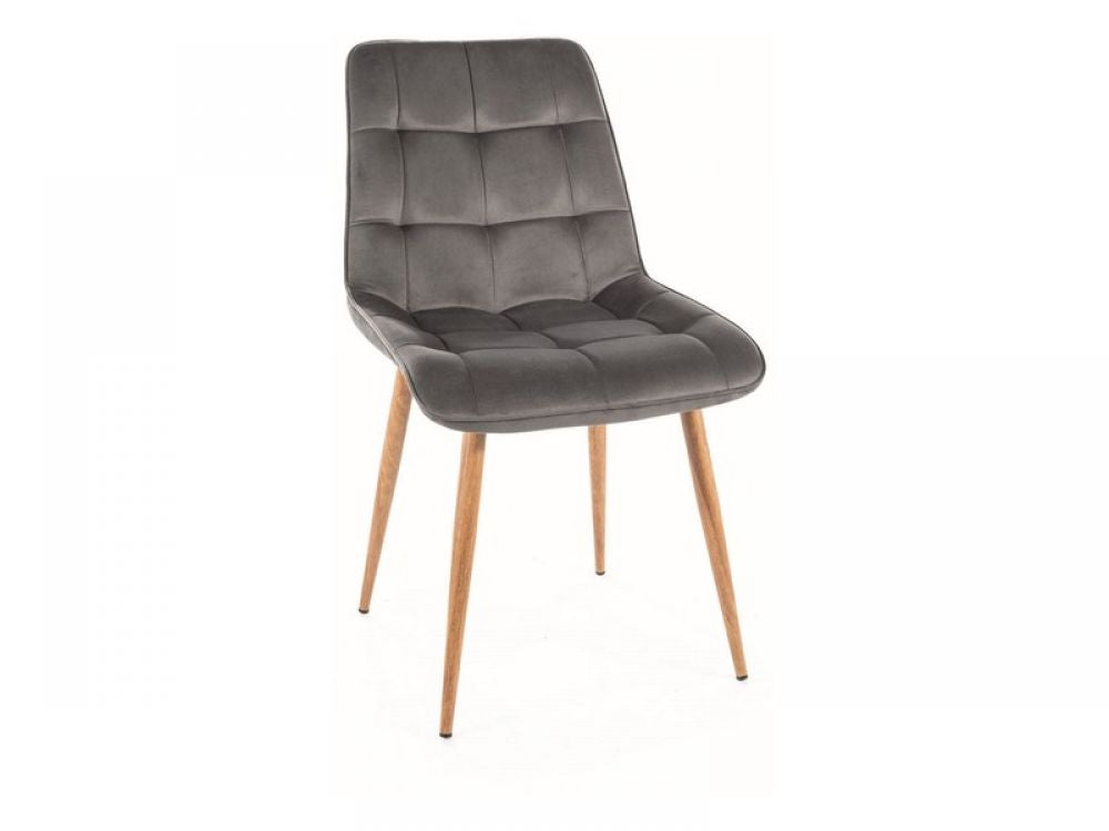 Set 2 scaune tapitate cu Catifea Gri cu picioare metalice cu aspect de lemn de stejar H88xL50xA58cm Chic