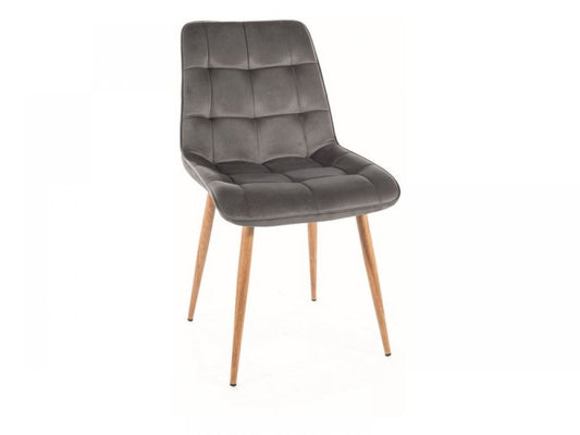 Set 2 scaune tapitate cu Catifea Gri cu picioare metalice cu aspect de lemn de stejar H88xL50xA58cm Chic