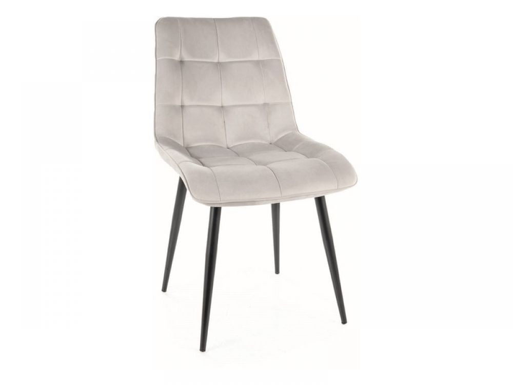 Set 2 scaune tapitate cu Catifea Gri deschis cu picioare din Metal Negru H88xL50xA58cm Chic