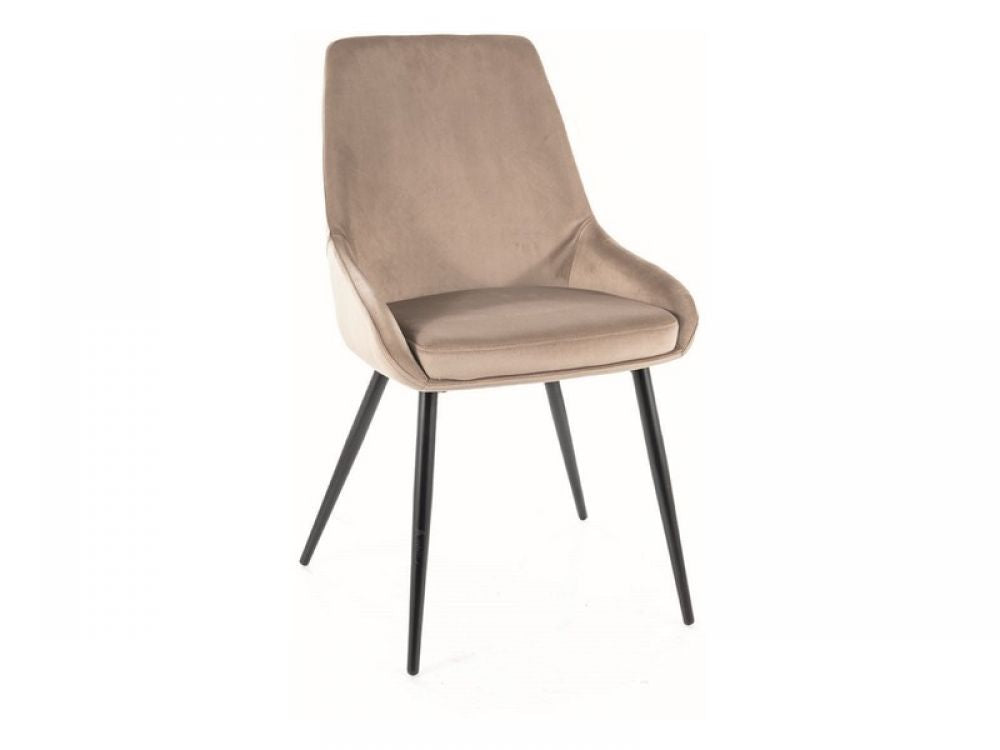 Set 2 scaune tapitate cu Catifea Bej inchis cu picioare din Metal Negru H85xL49xA54cm Cobe