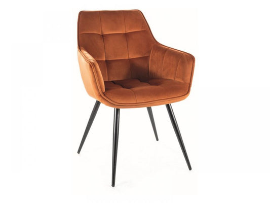 Scaun tapitat cu Catifea Portocaliu cinnamon cu picioare din Metal Negru H90xL59xA61cm Lilia