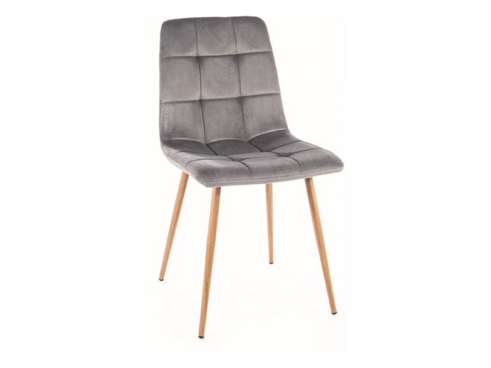 Set 2 scaune tapitate cu Catifea Gri cu picioare metalice cu aspect de lemn de stejar H86xL45xA53cm Mila