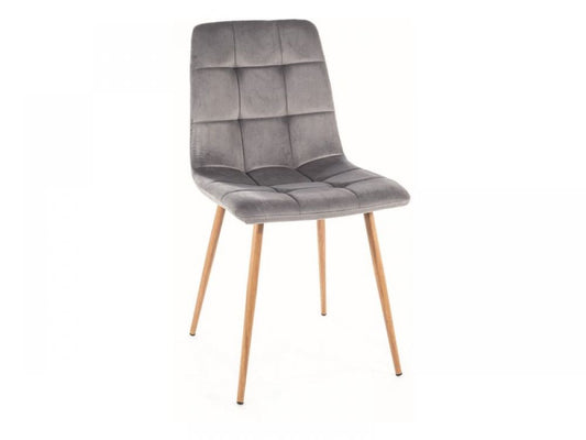Set 2 scaune tapitate cu Catifea Gri cu picioare metalice cu aspect de lemn de stejar H86xL45xA53cm Mila