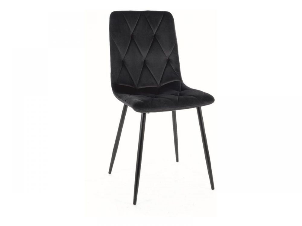 Set 2 Scaune tapitate cu Catifea Negru cu picioare din Metal Negru H91xL45xA52cm Tom