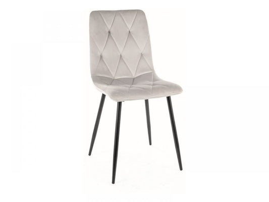 Set 2 Scaune tapitate cu Catifea Gri deschis cu picioare din Metal Negru H91xL45xA52cm Tom