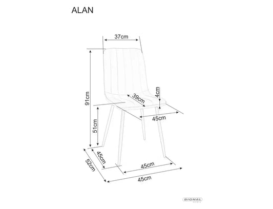 Set 2 Scaune tapitate cu Catifea Negru cu picioare din Metal Negru H91xL45xA52cm Alan