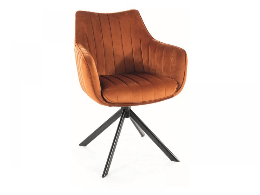 Scaun rotativ tapitat cu Catifea Portocaliu cinnamon cu picioare din Metal Negru H86xL61xA58cm Azalia